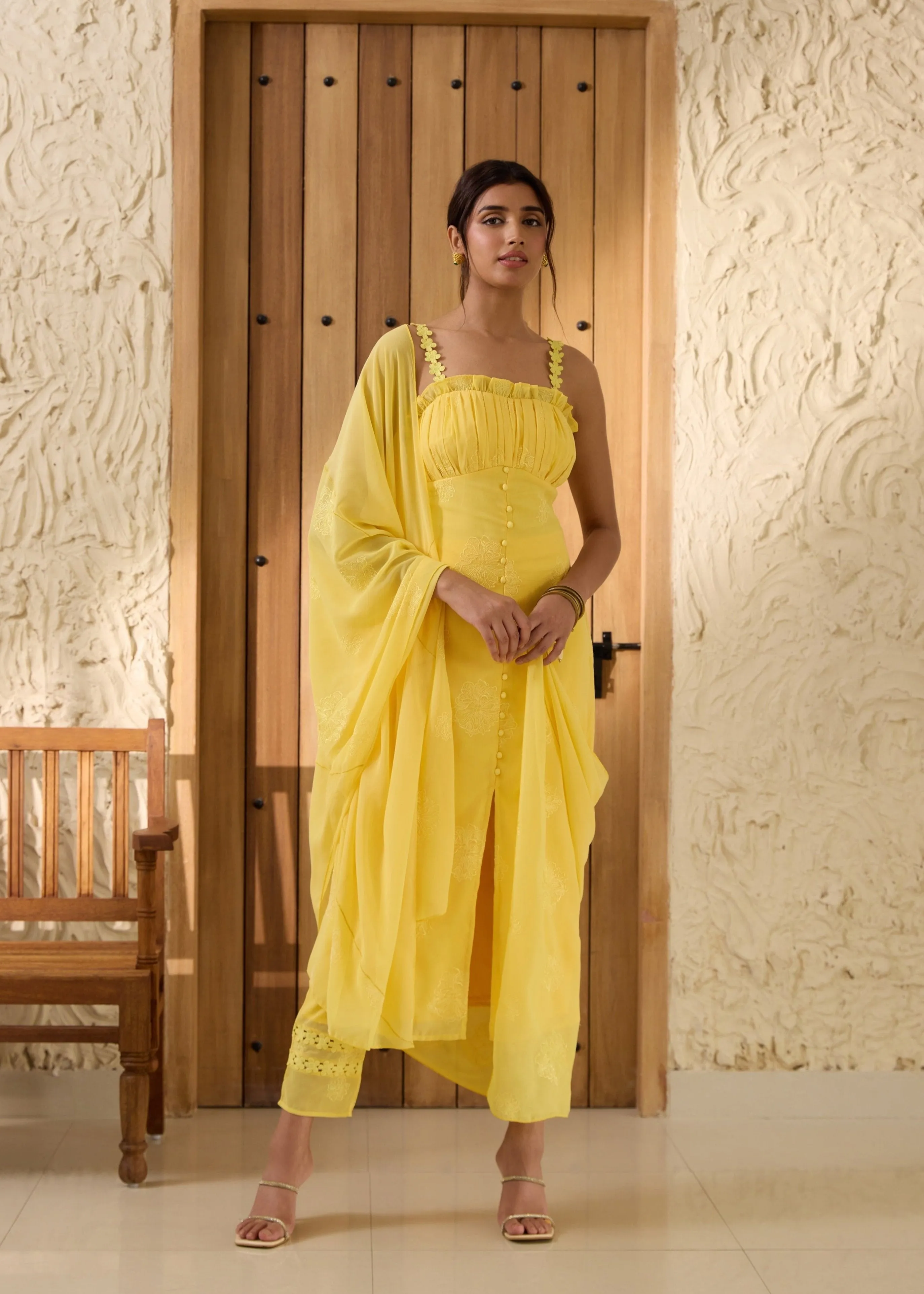 Aarya Yellow Embroidered Georgette Kurta Set