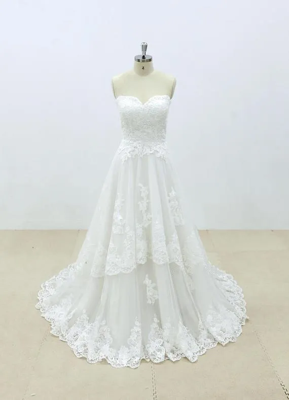 Affordable Sweetheart Lace A-line Unique Wedding Dresses Online, WD392