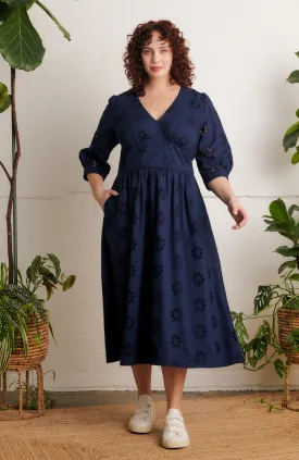 Amelia Floral Broderie Ink Navy Dress