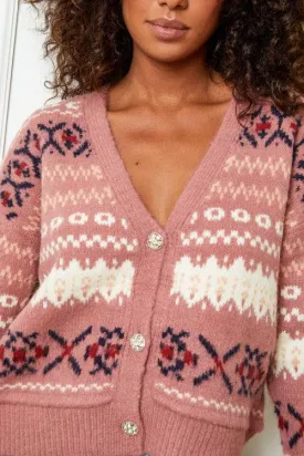 Aztec Print Cardigan in Pink