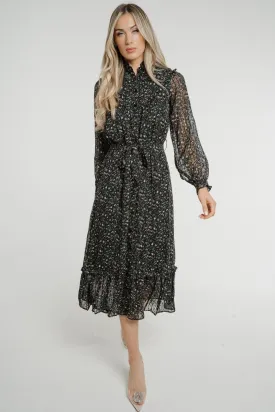 Becca Peplum Shirt Dress In Black Floral