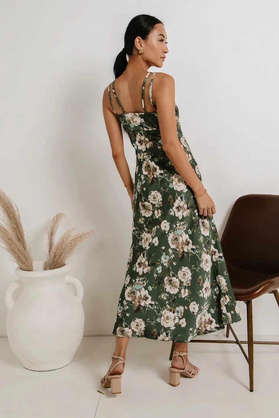 Blake Floral Midi Dress in Green - FINAL SALE