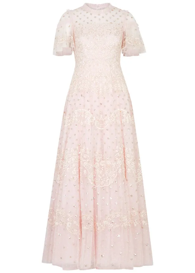 Blush Beatrice Short Sleeves Embellished Gown