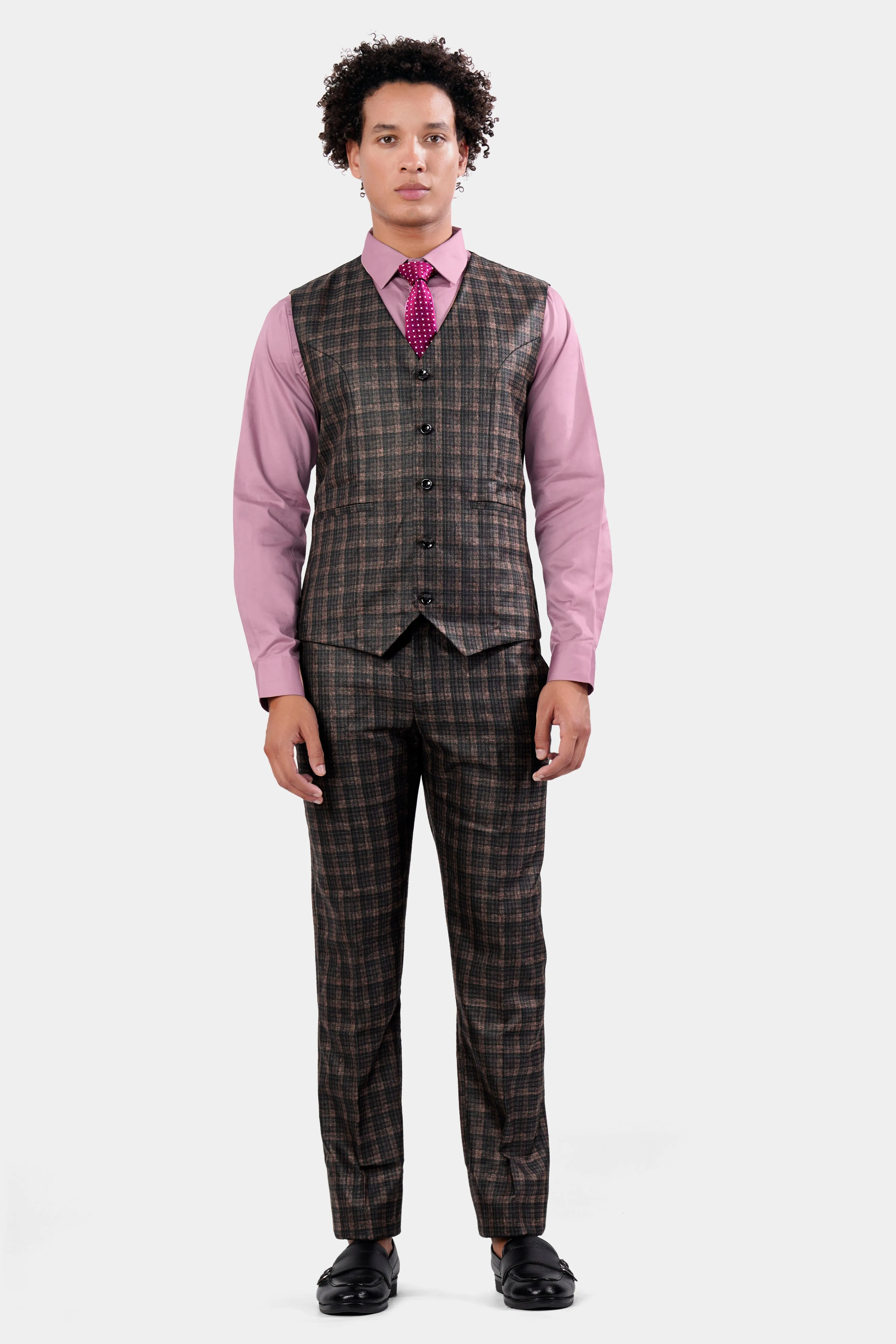 Bole Brown with Ebony Clay Black Plaid Wool Rich Waistcoat