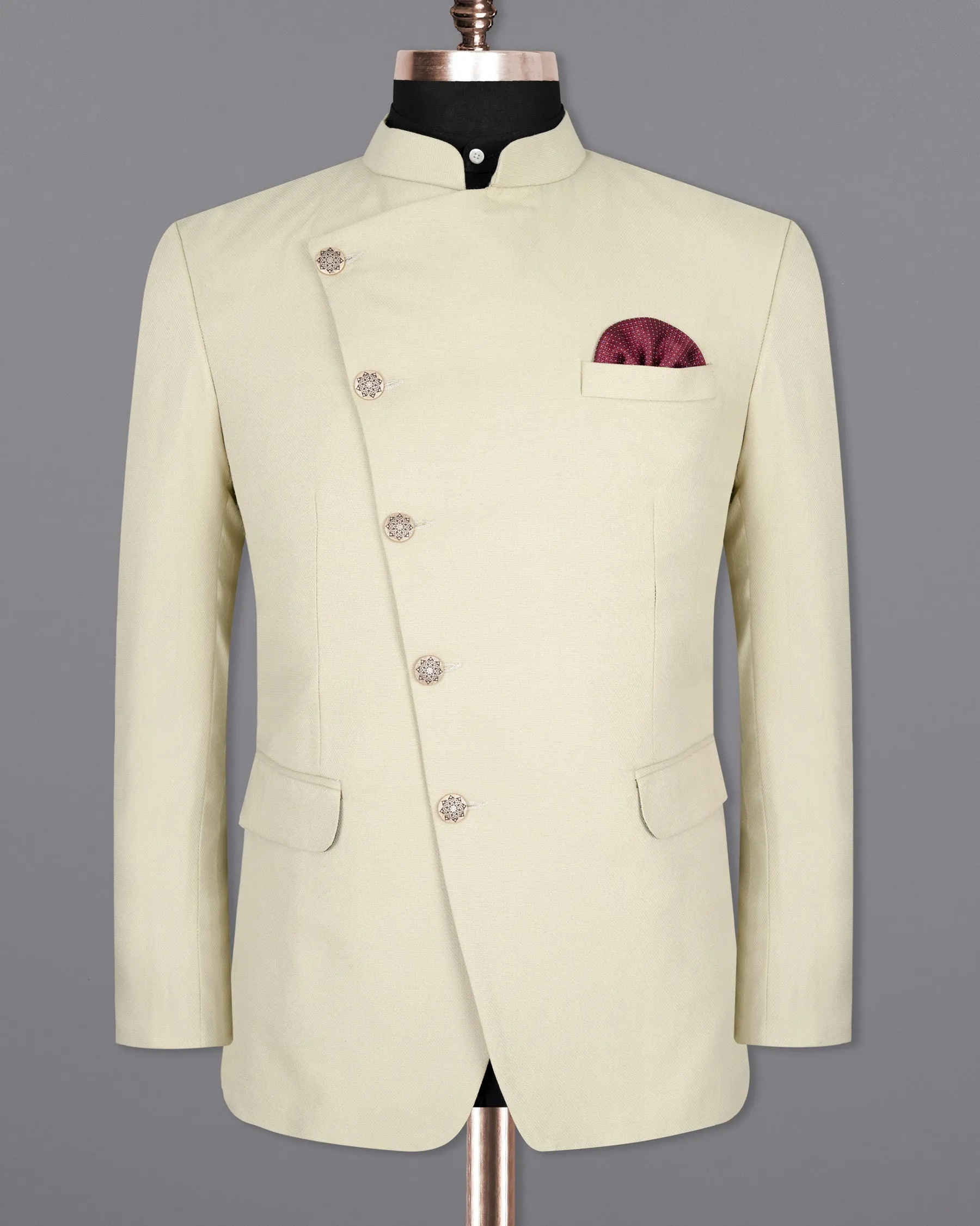 Bone Cross Placket Bandhgala Wool rich Suit