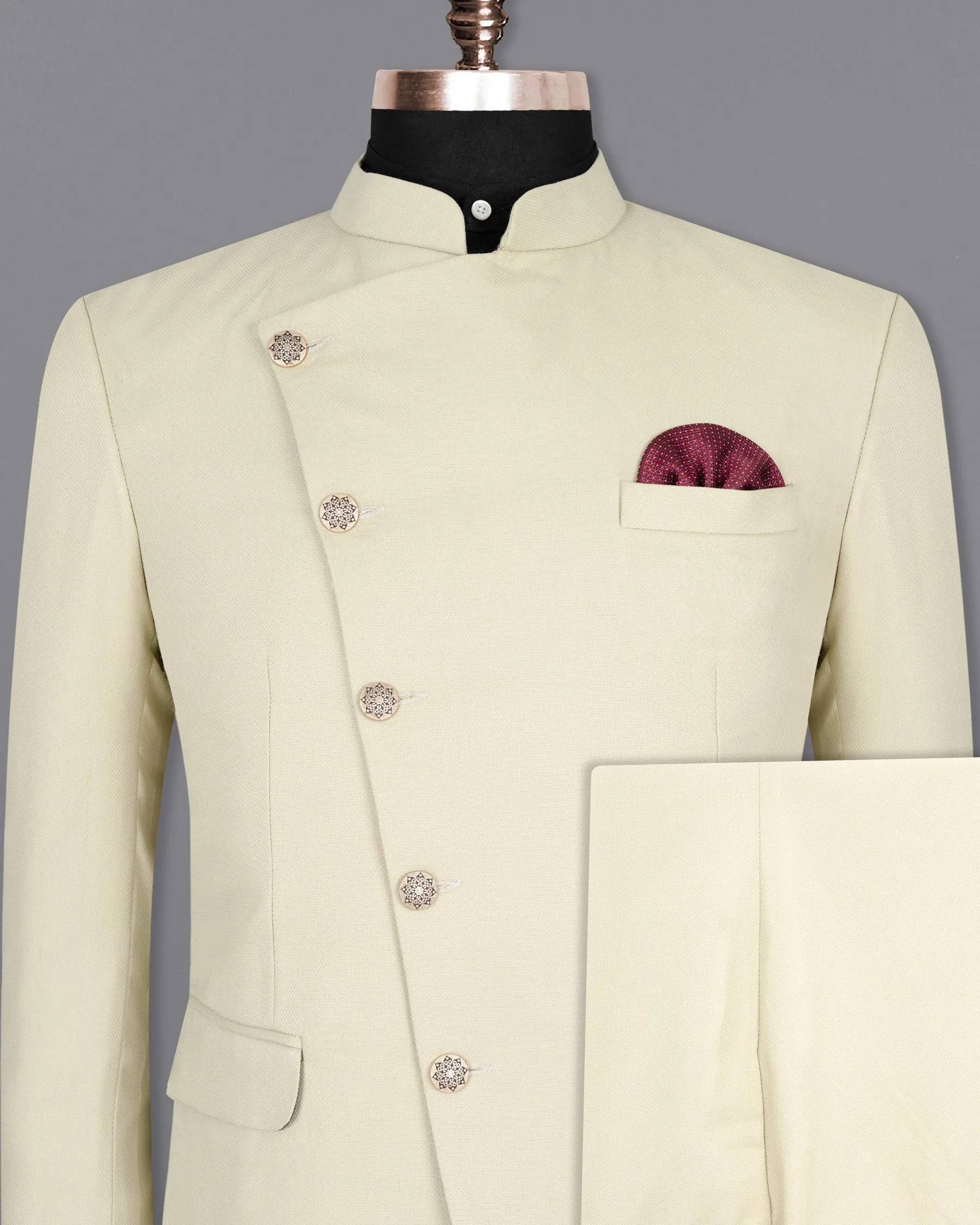 Bone Cross Placket Bandhgala Wool rich Suit