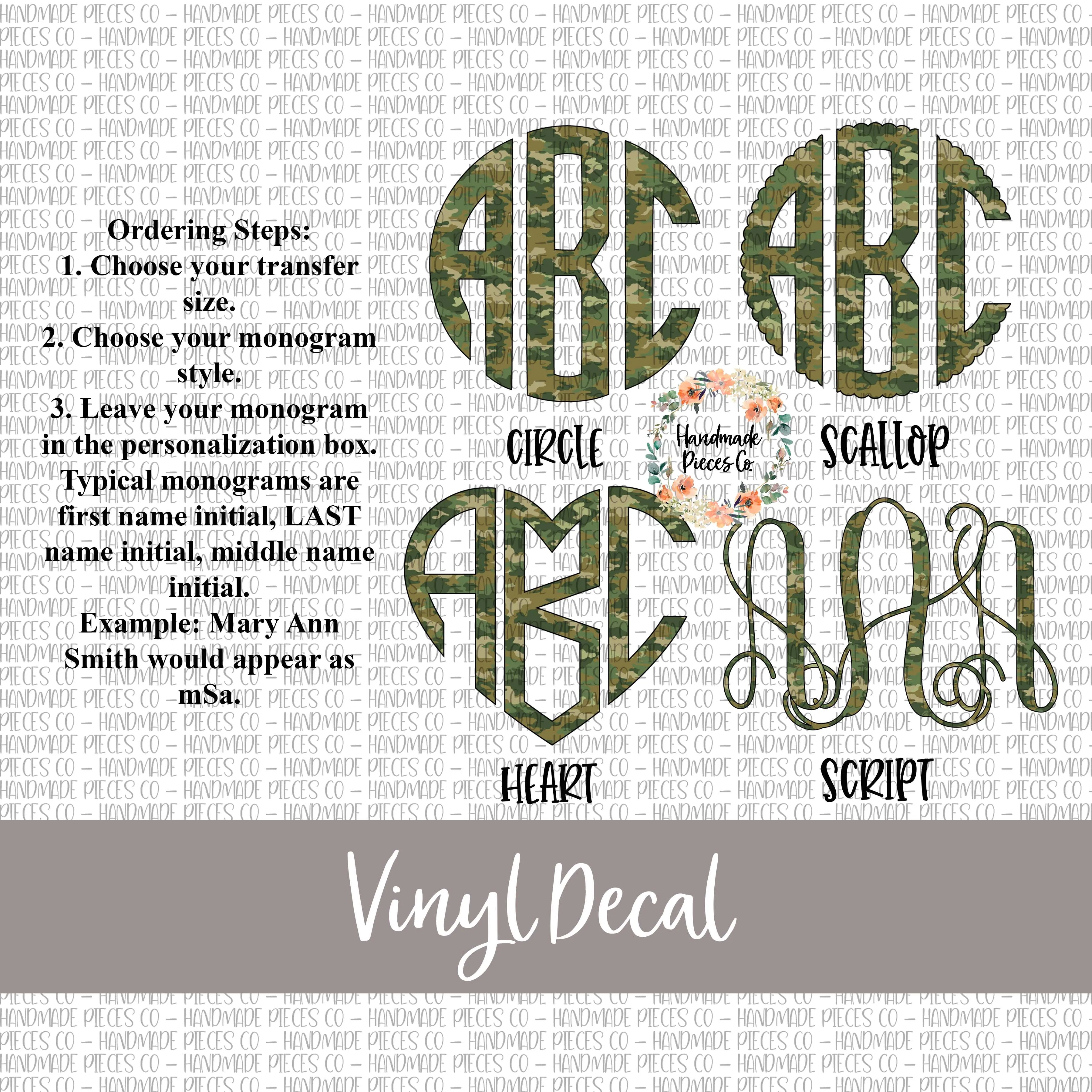 Camouflage Monogram Vinyl Decal, Camo 2