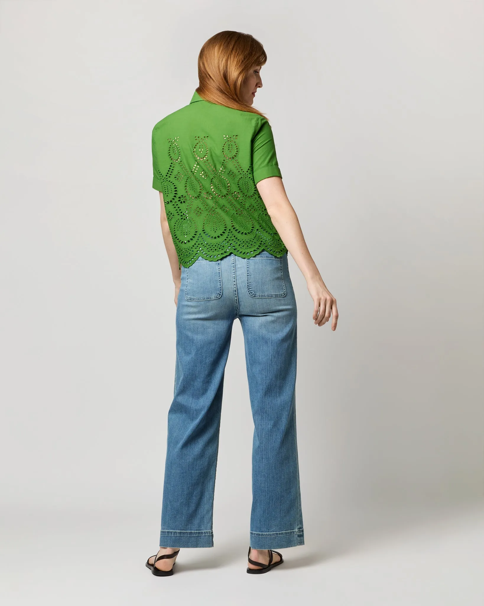 Carol Short-Sleeved Shirt in Green Eyelet