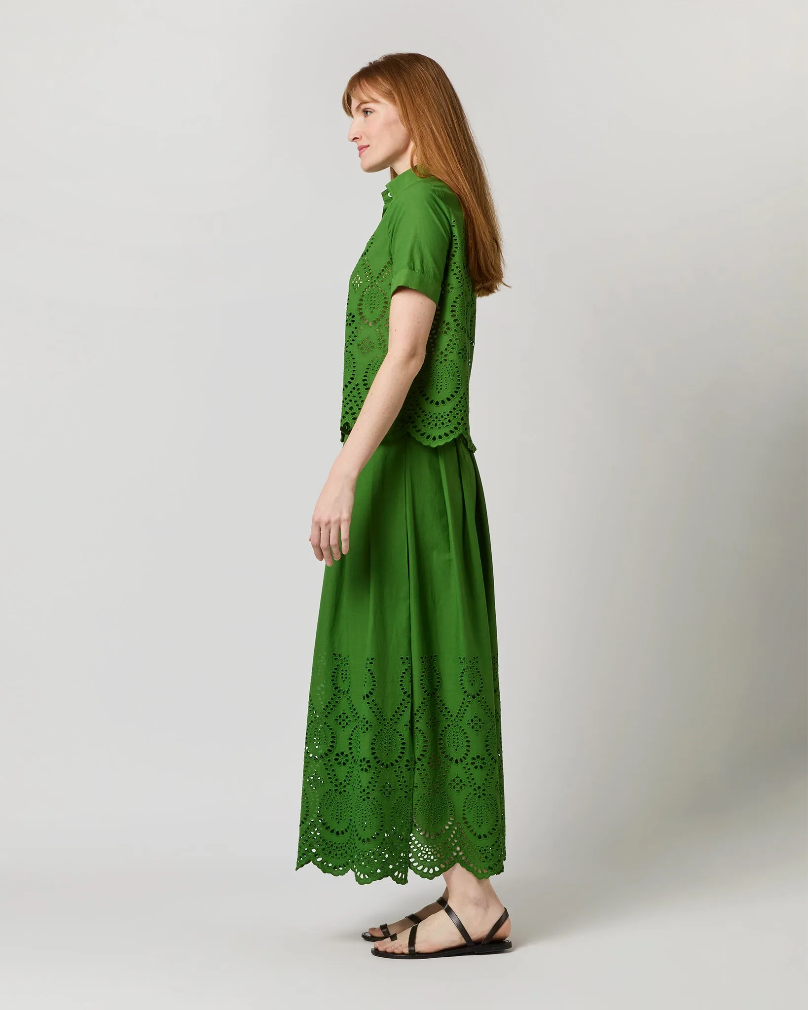 Carol Short-Sleeved Shirt in Green Eyelet