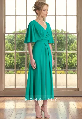 Casual Satin A-Line V-Neck With Bolero Cocktail Evening Dress