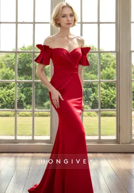 Casual Satin Trumpet Off-Shoulder Empire Mother of the Bride Dress