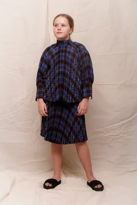 christina rohde set outfit shirt plaid and skirt - royal blue-132