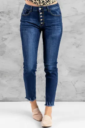 Dark Blue High Waisted Buttons Jeans