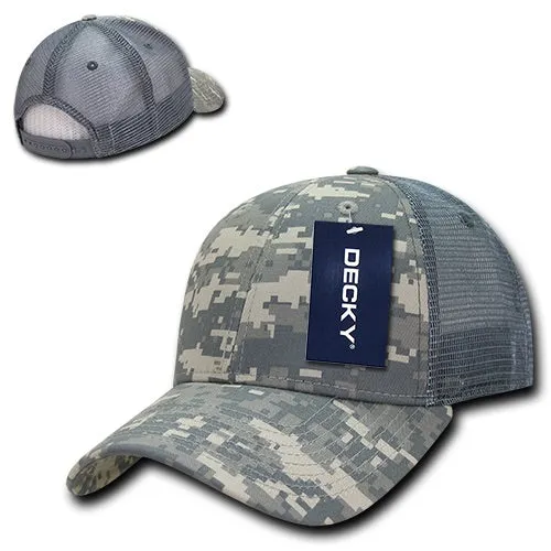 Decky 218 - 6 Panel Low Profile Structured Camo Trucker Hat - CASE Pricing