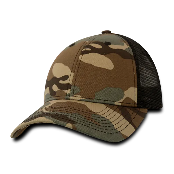 Decky 218 - 6 Panel Low Profile Structured Camo Trucker Hat - CASE Pricing