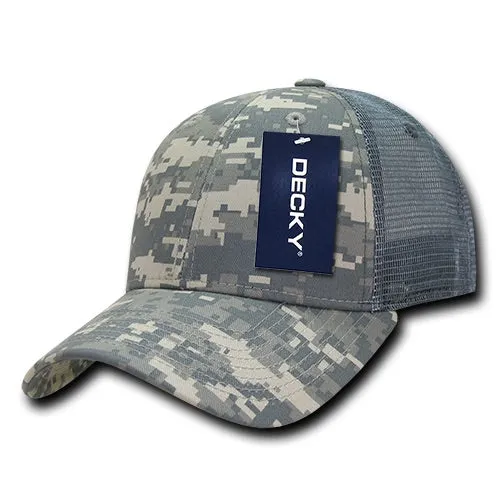 Decky 218 - 6 Panel Low Profile Structured Camo Trucker Hat - CASE Pricing