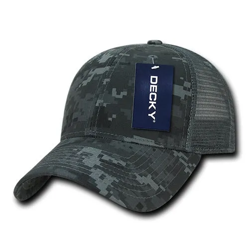 Decky 218 - 6 Panel Low Profile Structured Camo Trucker Hat - CASE Pricing