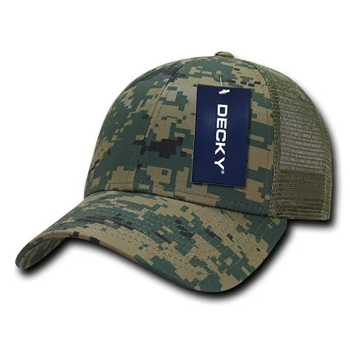 Decky 218 - 6 Panel Low Profile Structured Camo Trucker Hat - CASE Pricing