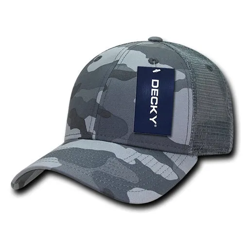 Decky 218 - 6 Panel Low Profile Structured Camo Trucker Hat - CASE Pricing