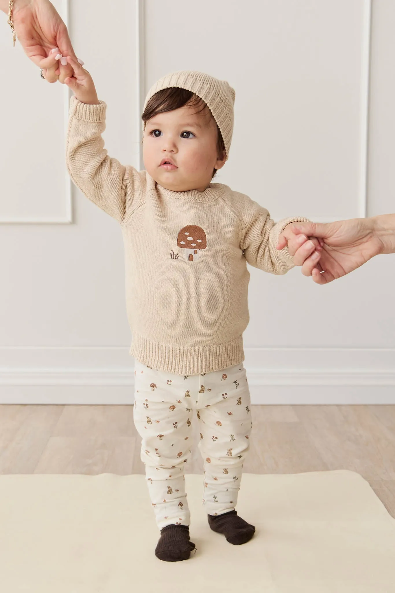 Ethan Jumper - Oatmeal Marle Jacquard Mushroom House