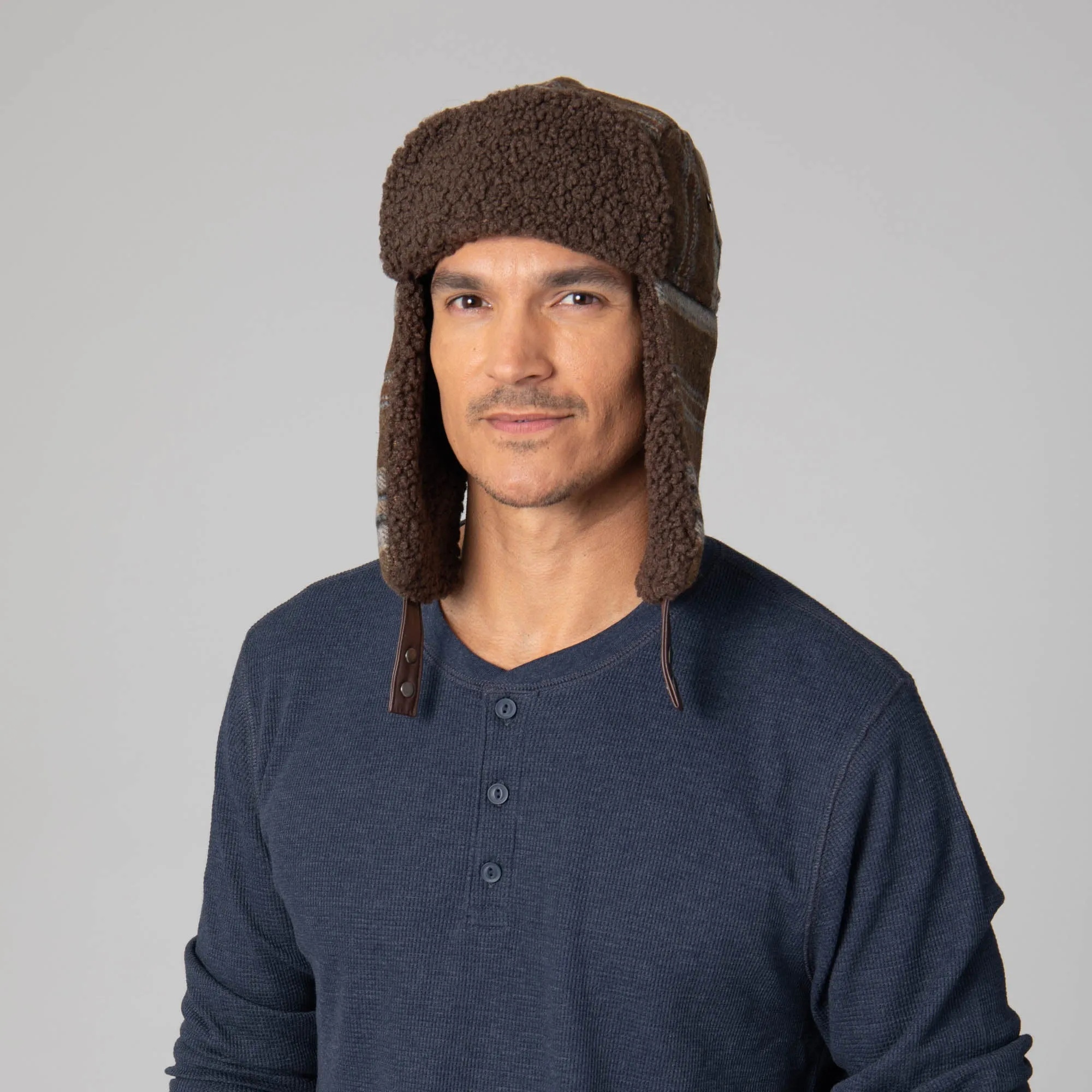 Faux Wool Plaid Trapper with Sherpa Brim and Lining