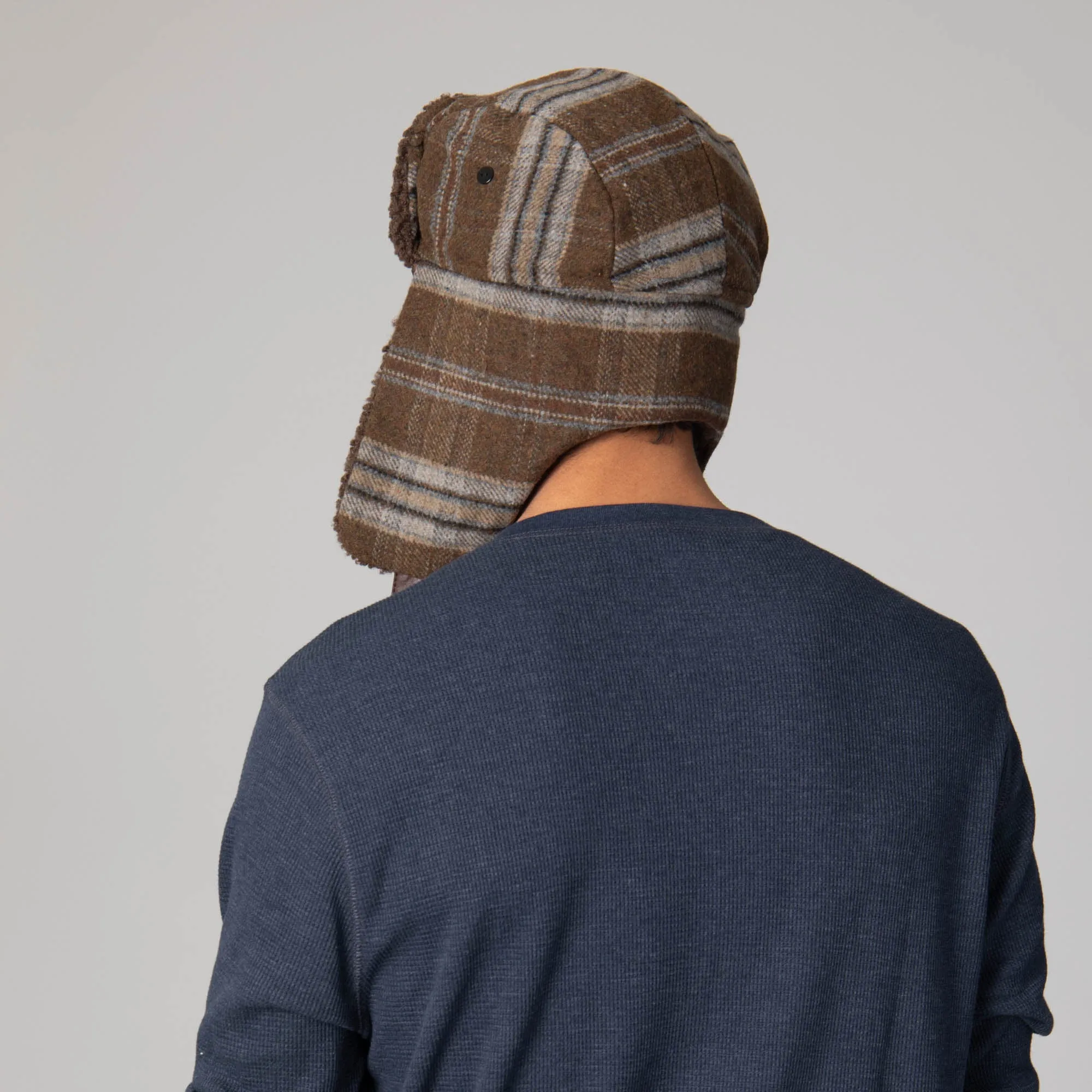 Faux Wool Plaid Trapper with Sherpa Brim and Lining