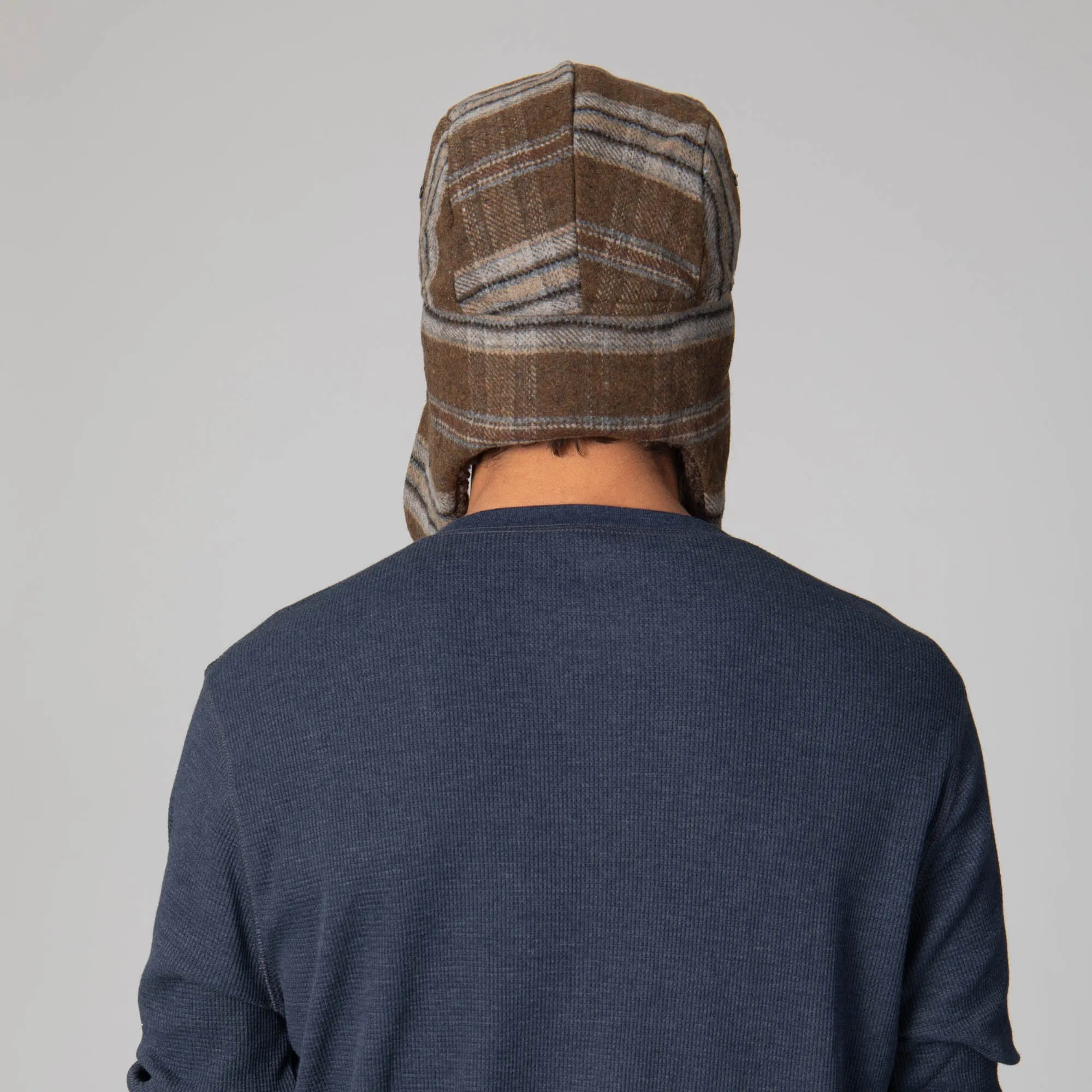 Faux Wool Plaid Trapper with Sherpa Brim and Lining