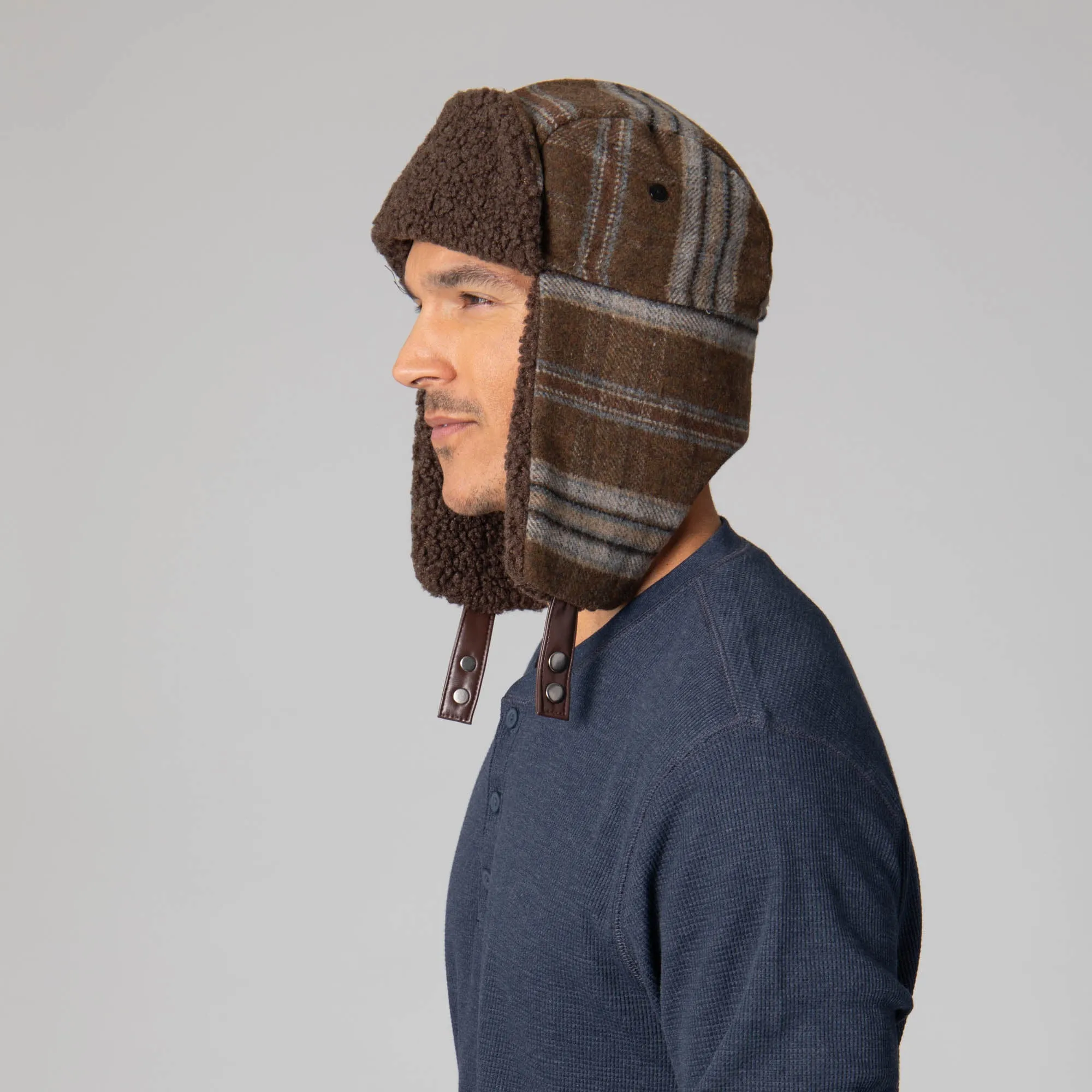 Faux Wool Plaid Trapper with Sherpa Brim and Lining