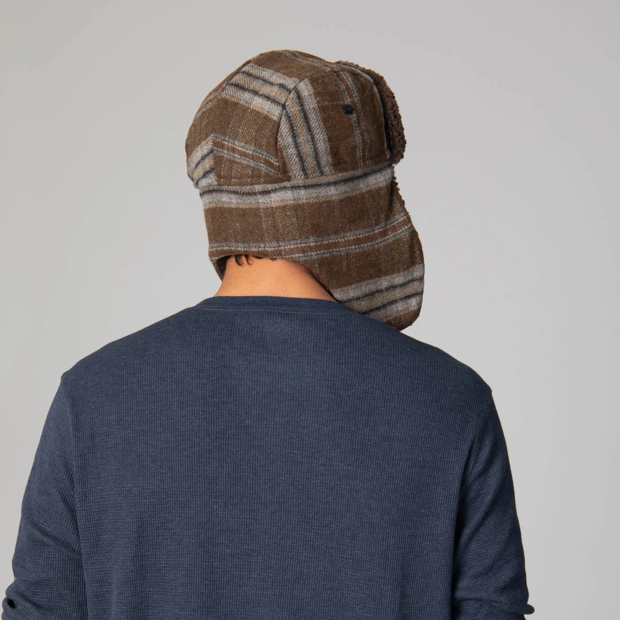 Faux Wool Plaid Trapper with Sherpa Brim and Lining