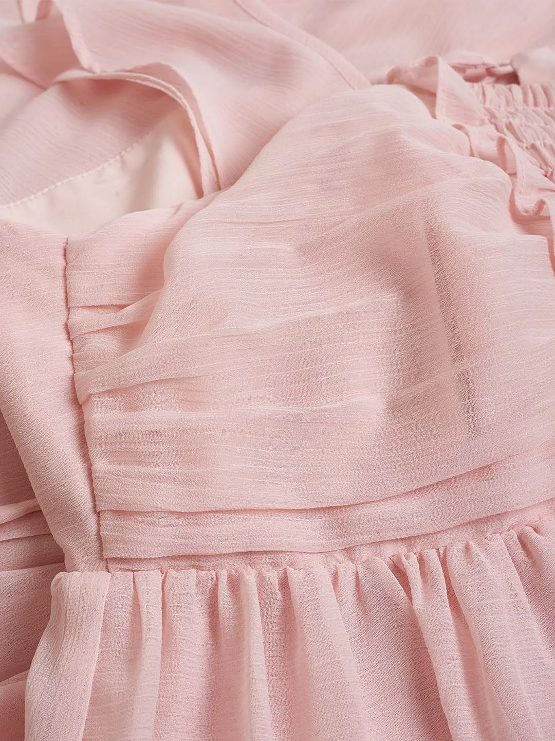 【Final Sale】Ariah Romantic Square Neck Ruffle Sleeves Pink Dress