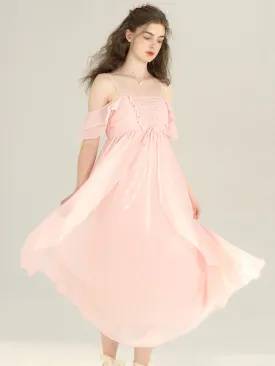 【Final Sale】Ariah Romantic Square Neck Ruffle Sleeves Pink Dress