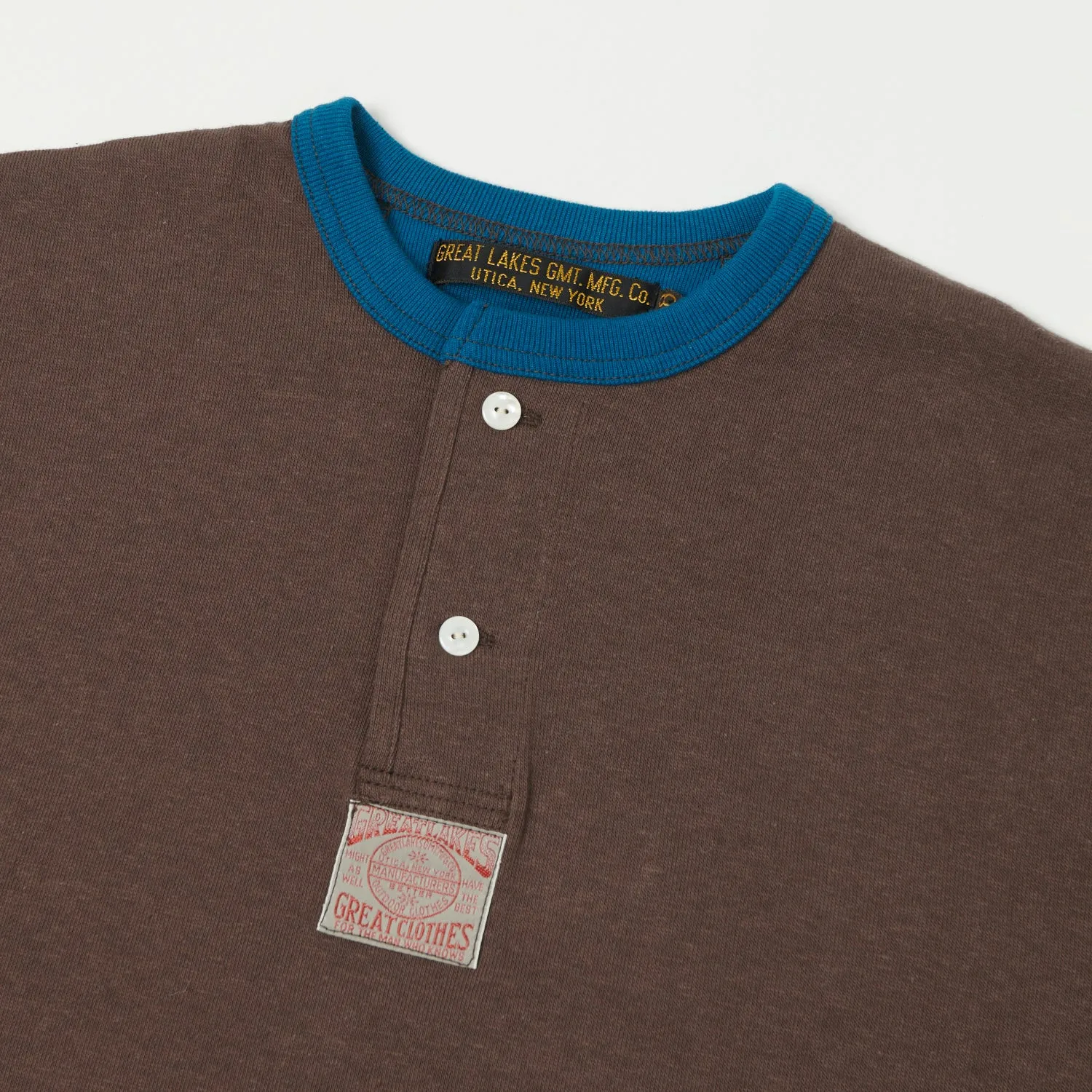 Freewheelers Henley Neck Long Sleeve Shirt - Coal Tar/River Blue