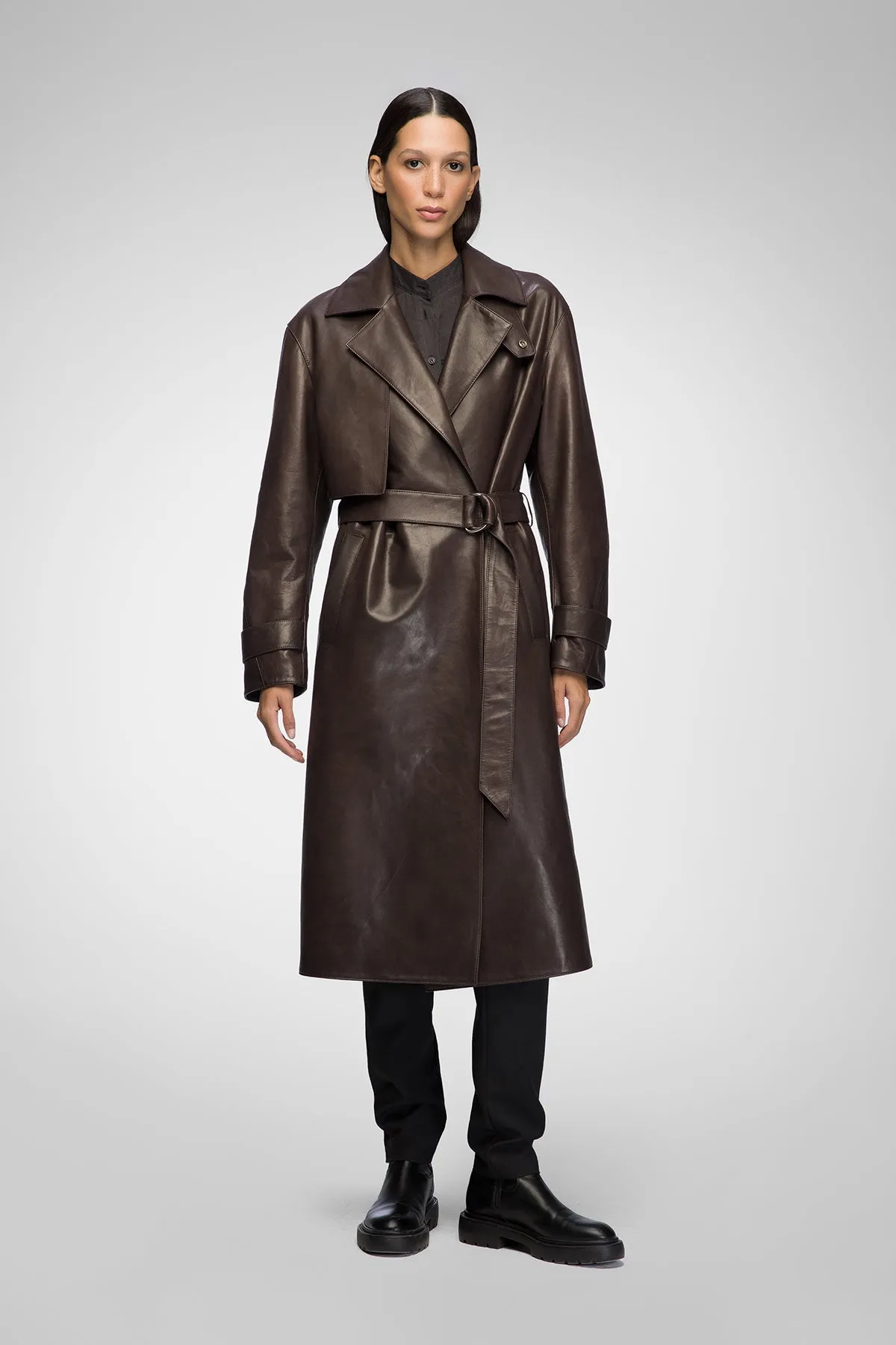 Hannah - Brown Leather Coat