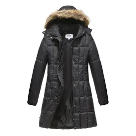 Haute Edition Women's Mid-Length Puffer Parka Coat with Faux Fur-lined Hood