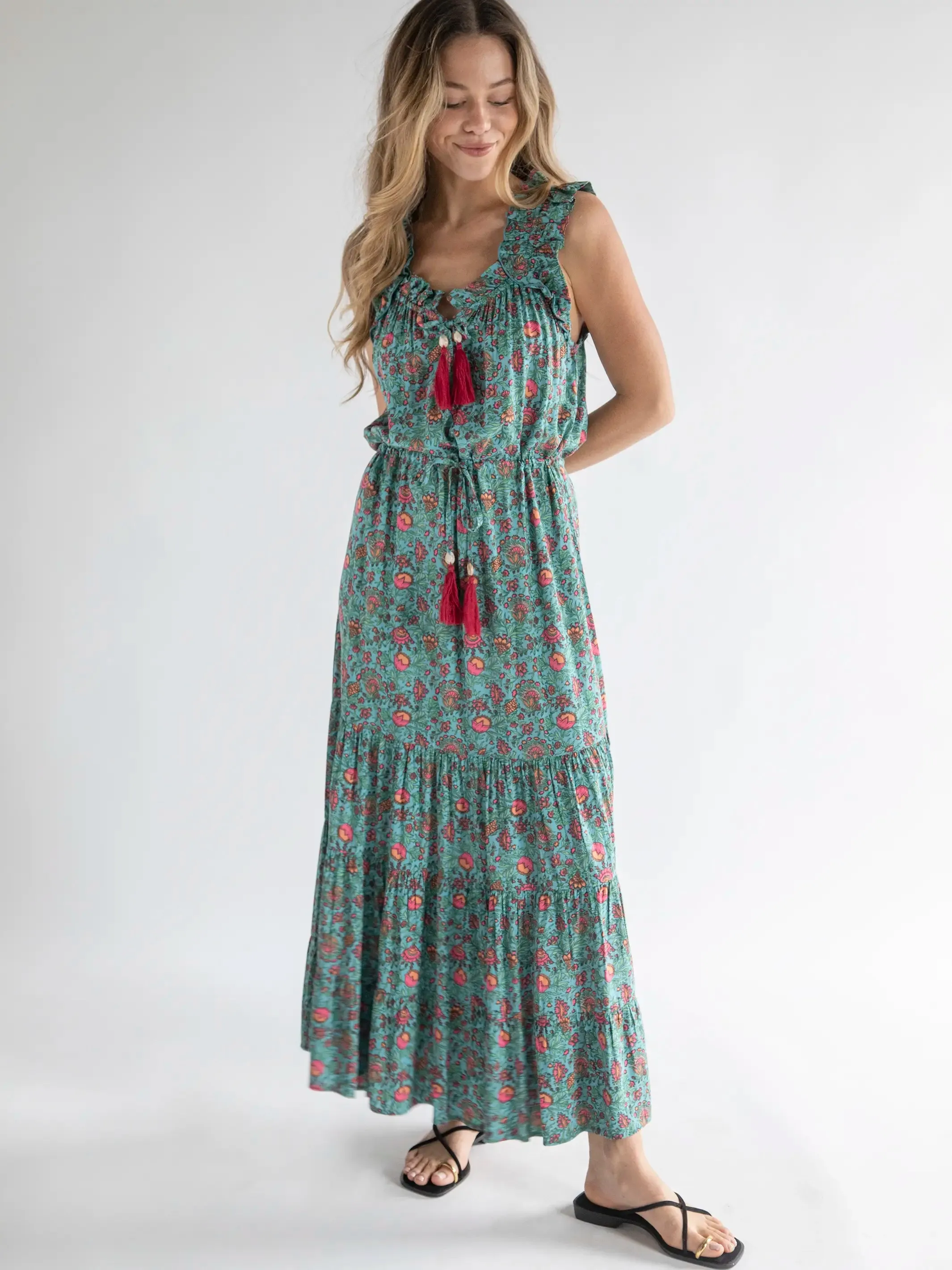 Havana Nights Maxi Dress - Turquoise Pink Floral