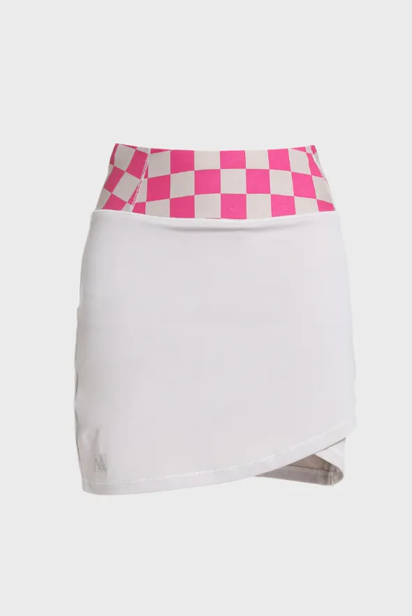 High-Waisted Checkered Asymmetric Skirt