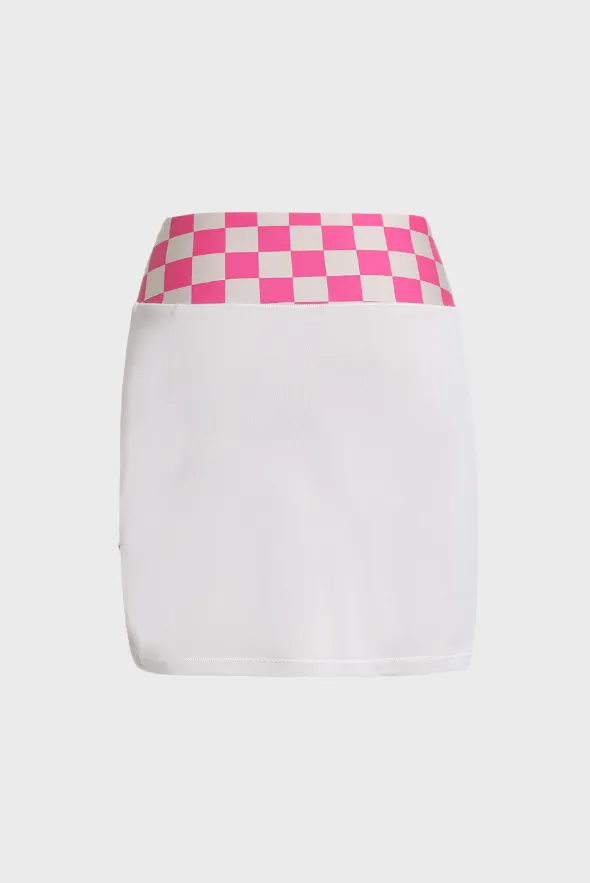 High-Waisted Checkered Asymmetric Skirt