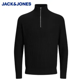 Jack & Jones Liam Quarter Zip Black Knit Black