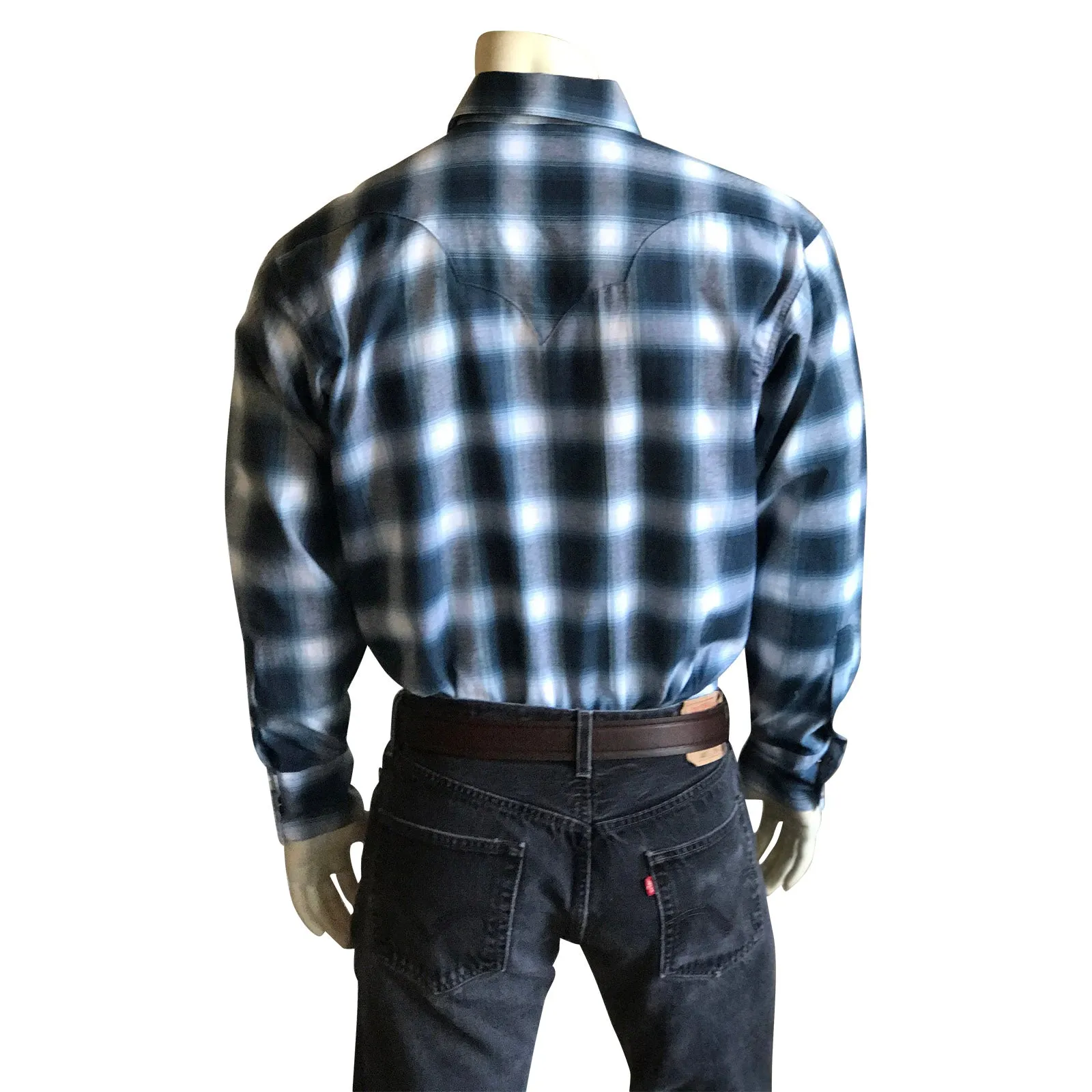 Men's Blue & White Shadow Plaid Western Shirt