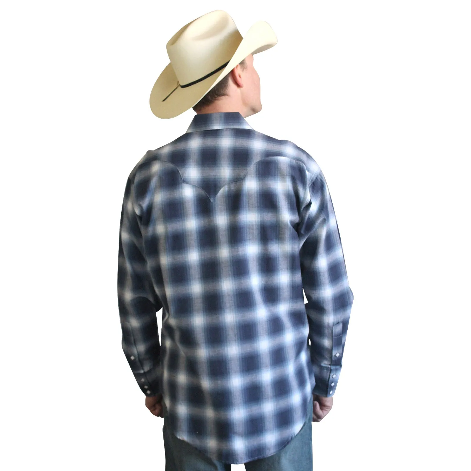 Men's Blue & White Shadow Plaid Western Shirt