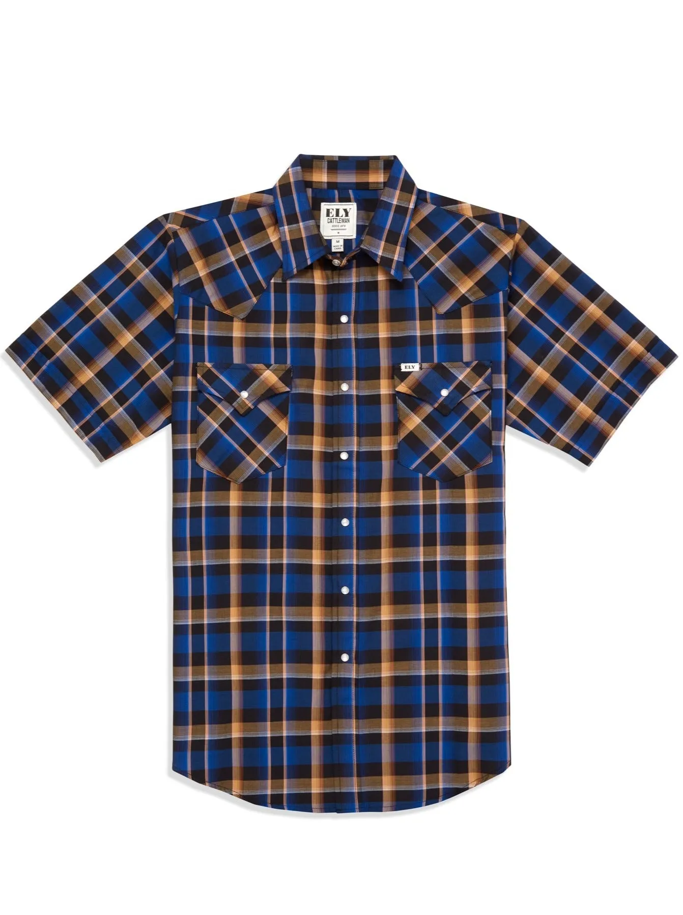 Men's Ely Cattleman Short Sleeve Plaid Western Snap Shirt