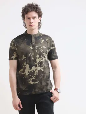 Military camouflage olive henley tshirt