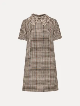 Peony Guipure Collar Plaid Shift Dress