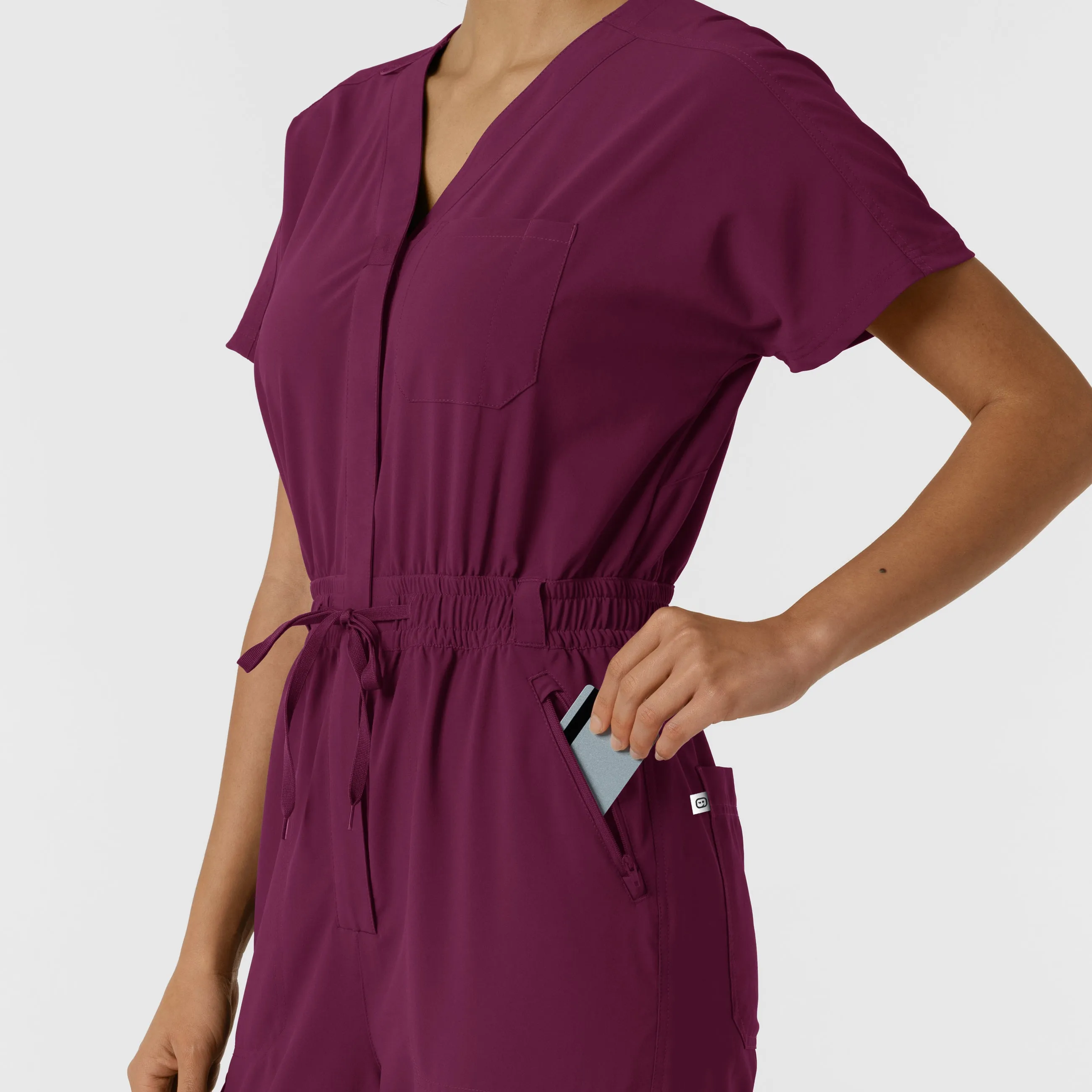 RENEW Women's Cargo Jogger Scrub Jumpsuit - Wine