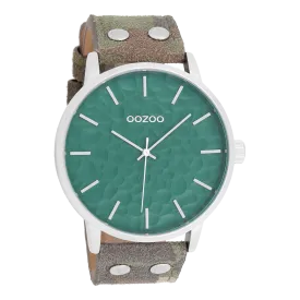 Silver coloured OOZOO watch with camouflage leather strap - C10460