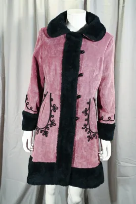 SOLD Vintage 60s/70s Princess Coat, Pink Velvet Faux Fur and Cord Trim