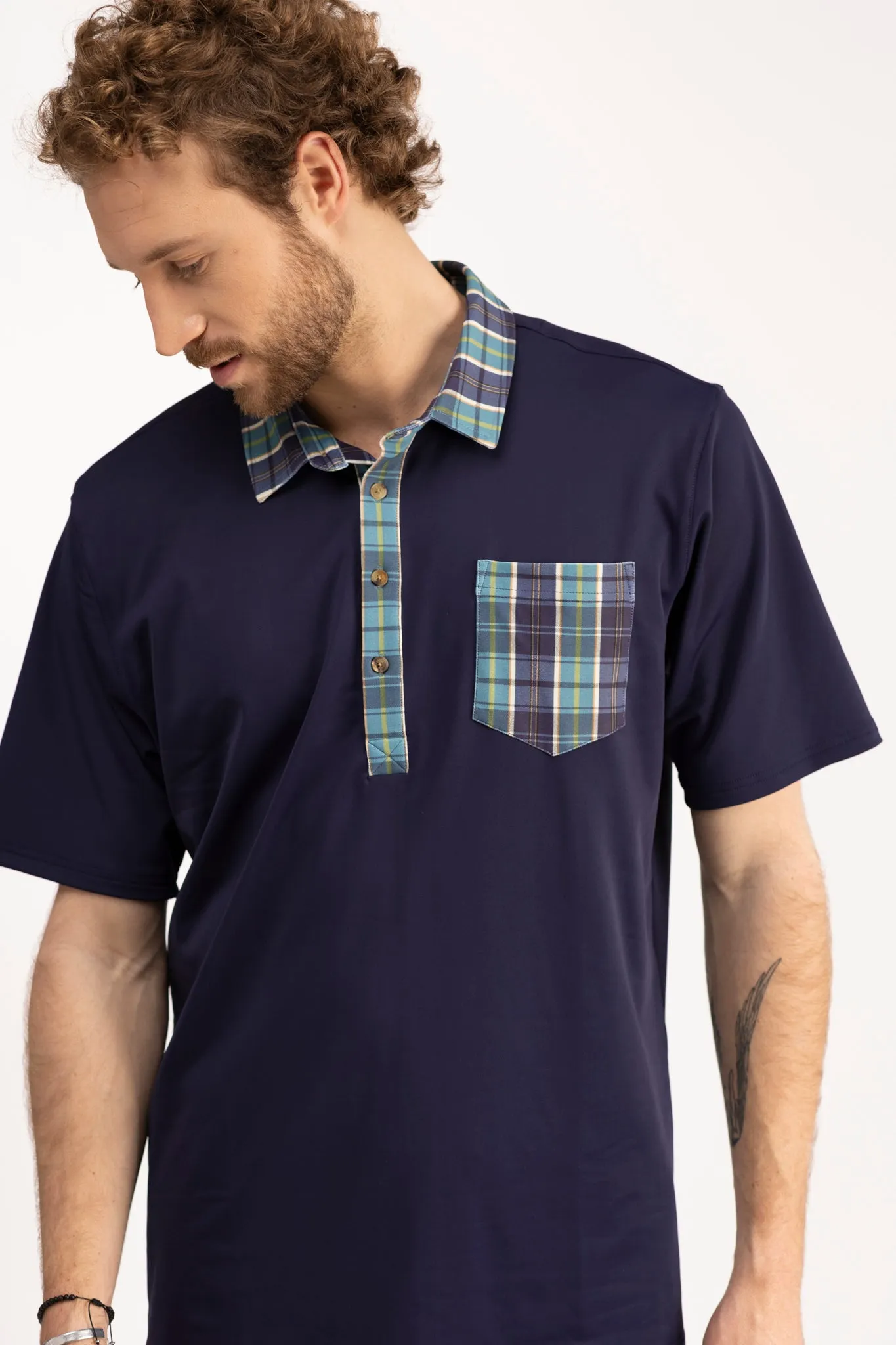 The Eastwood Polo - Navy with Camp Plaid