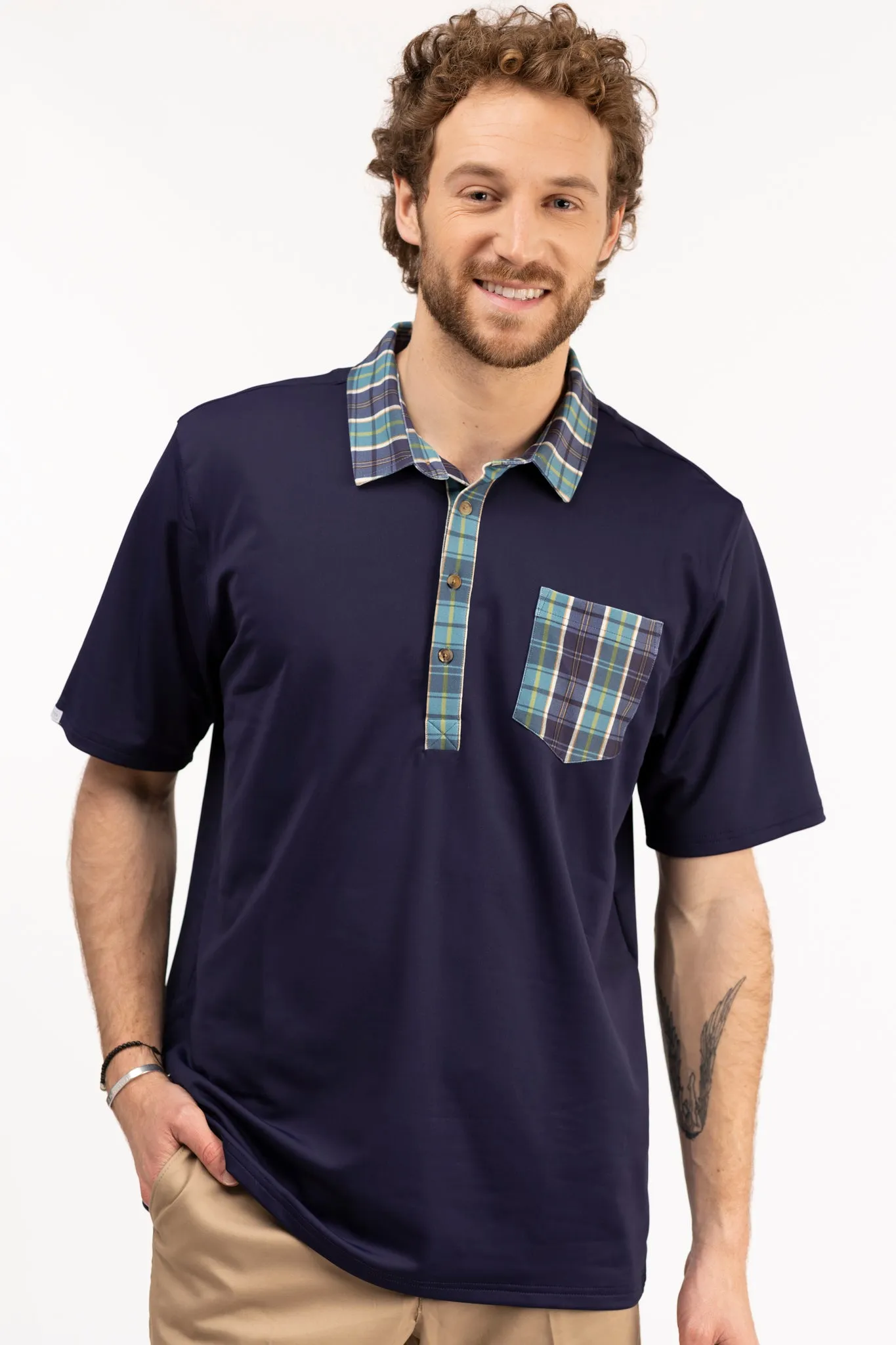 The Eastwood Polo - Navy with Camp Plaid