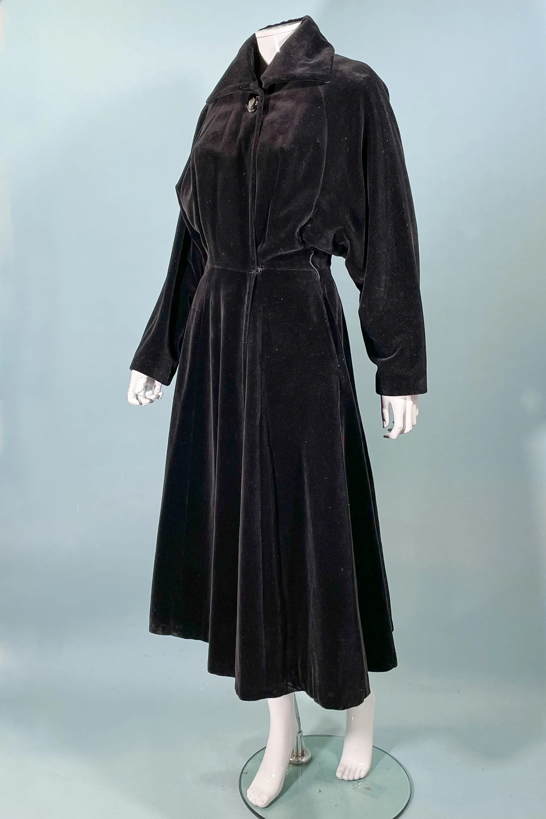 Vintage 40s Black Velvet Princess Coat, St Anne Exclusive S