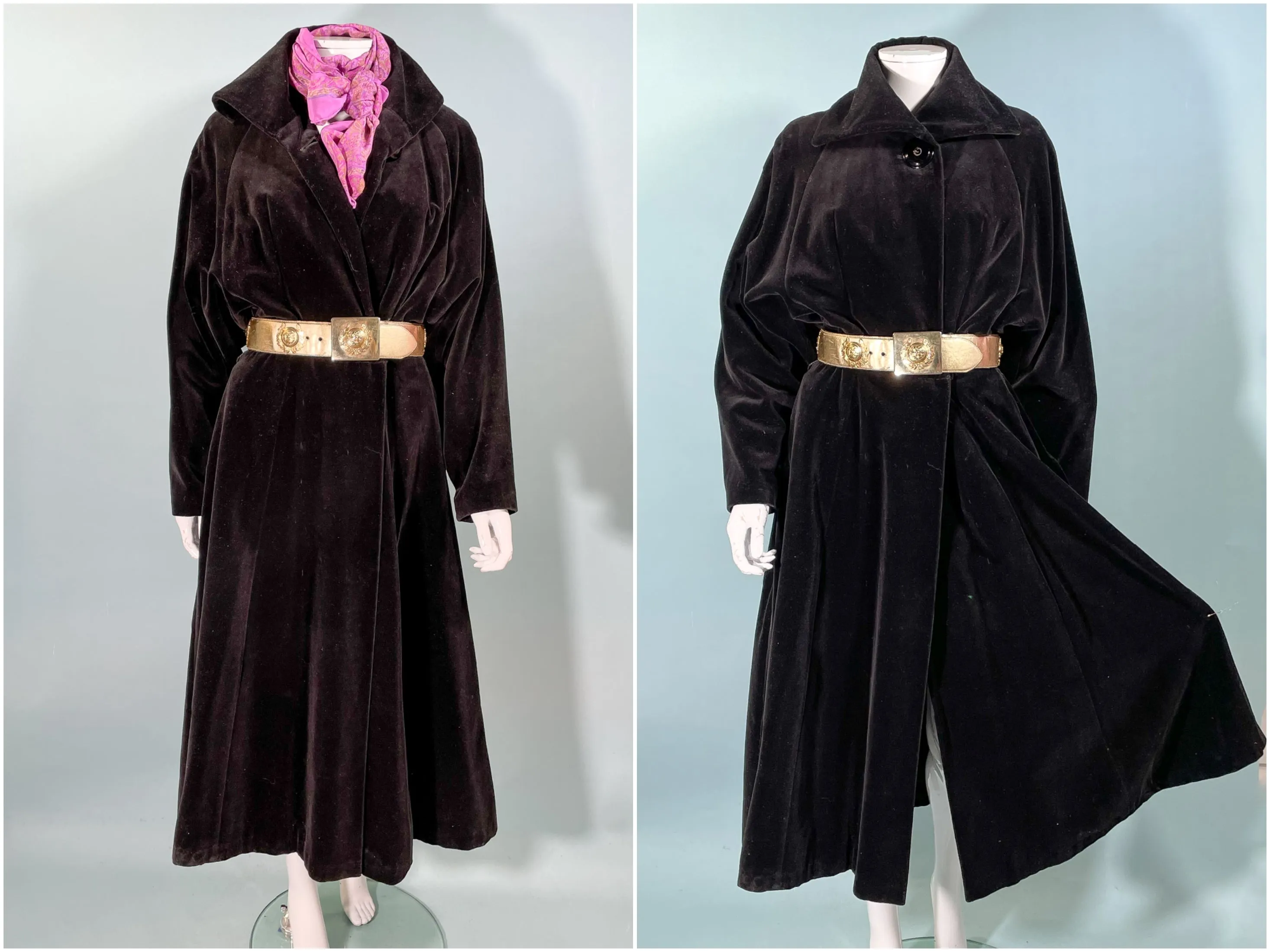 Vintage 40s Black Velvet Princess Coat, St Anne Exclusive S